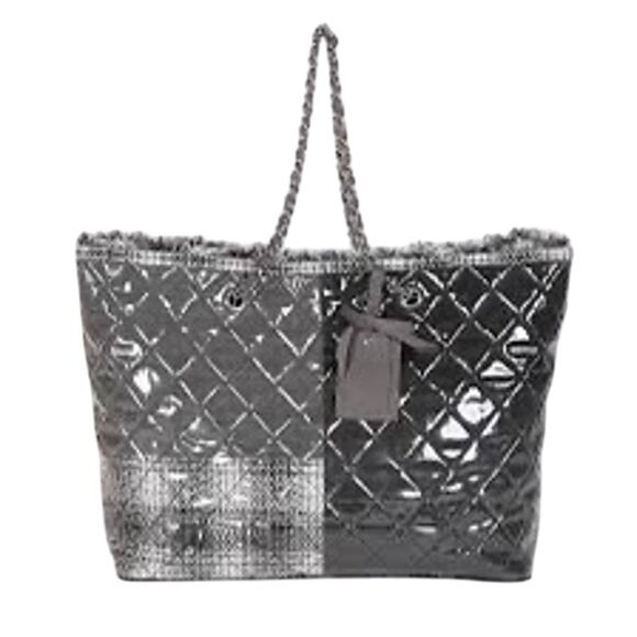 Chanel Quilted Vinyl and Tweed Funny Patchwork Tote in Gray - Picture 1 of 16